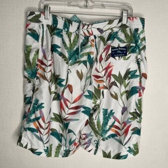 Tommy Bahama Lined Swim Trunks Men Size XL White/Green Baja Mauna Loa Palms - Picture 8 of 11